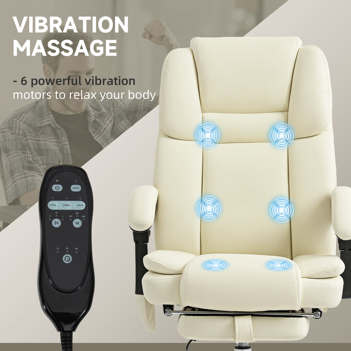 Massage Office Chair, Reclining Executive Office Chair with 6-Point Vibration, Footrest and High Back, Black – view 17