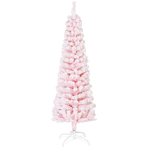 6ft Flocked Christmas Tree, Pencil Christmas Tree with Realistic Branch Tips, Folding Metal Stand, Green – view 50
