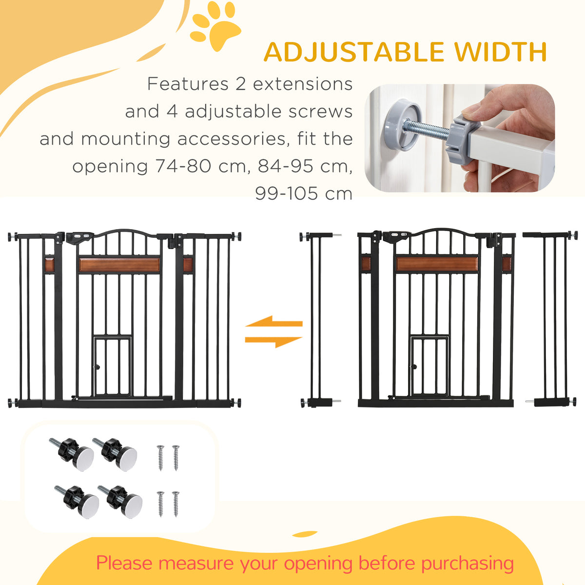 29.1''-31.5'' Extra Wide Dog Gate with Cat Door, 30"H Stair Gate with Extension, Wall Cups, Pressure Fit – view 12