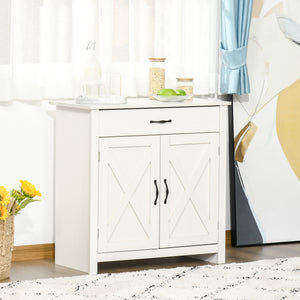 Farmhouse Sideboard Buffet Cabinet, Storage Cabinet with Barn Doors, Distressed White