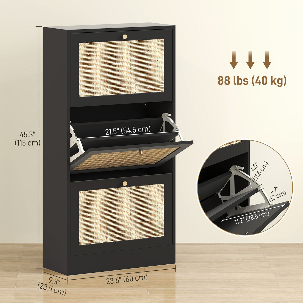 Rattan Shoe Storage Cabinet with 3 Flip Drawers and Adjustable Shelves, Entryway Shoe Cabinet for 18 Pairs – view 9