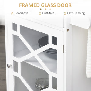 Kitchen Cart on Wheels, Rolling Kitchen Island with Drawer, Glass Door, Towel Rack and Adjustable Shelf, White