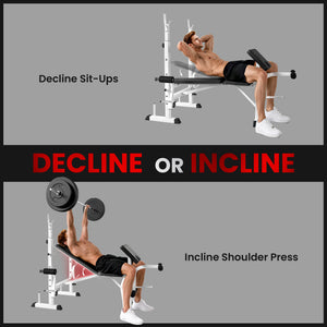 Soozier Bench Press Set Adjustable Weight Bench with Squat Rack, Preacher Curl Pad, Leg Developer and Weight Storage