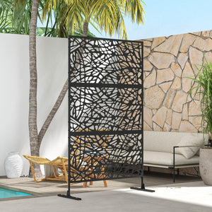 6.5FT Decorative Outdoor Divider, Metal Privacy Screen with Stand, Twisted Line Style, Black