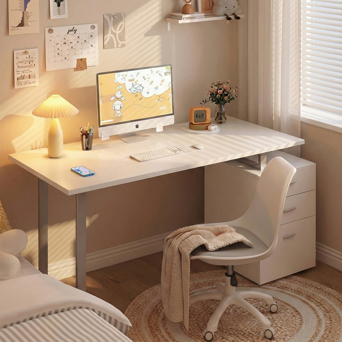 47" Computer Desk Writing Table Workstation with Multi-Use Reversible File Drawers Metal Frame Home Office – view 9