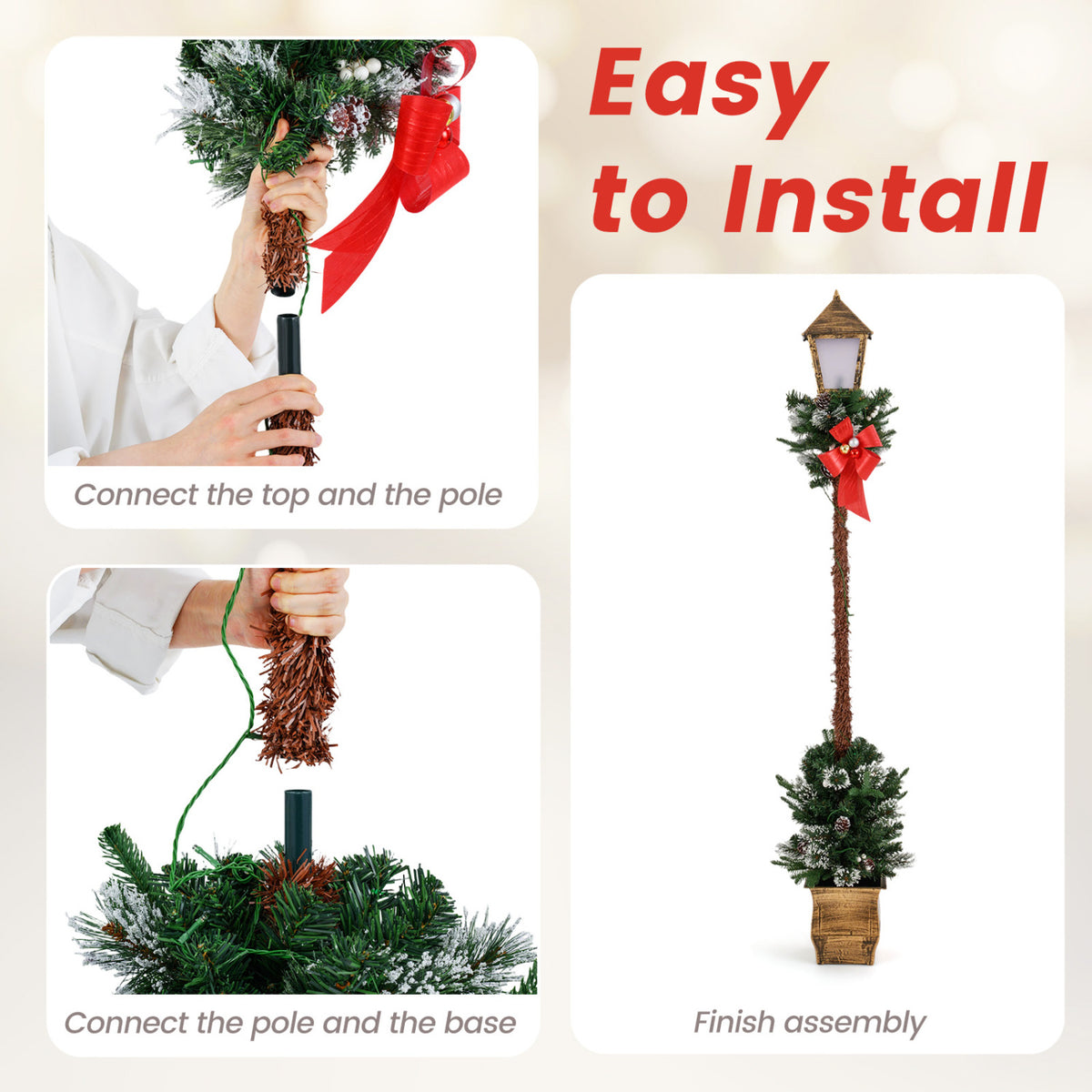 6.1 Feet Christmas Pre-lit Street Lamp Set of 2 with Artificial Greenery and Snow-flocked Branch Tips-Yellow view 7