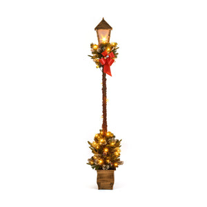 6.1 Feet Christmas Pre-lit Street Lamp with Artificial Greenery and Snow-flocked Branch Tips-Yellow view 4