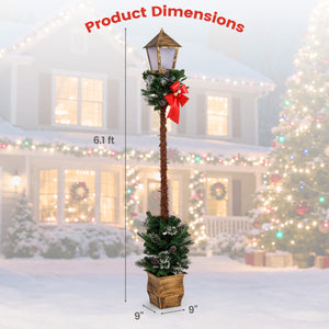 6.1 Feet Christmas Pre-lit Street Lamp with Artificial Greenery and Snow-flocked Branch Tips-Yellow view 5