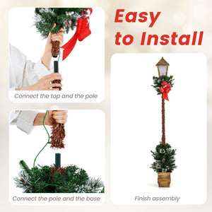 6.1 Feet Christmas Pre-lit Street Lamp with Artificial Greenery and Snow-flocked Branch Tips-Yellow view 9