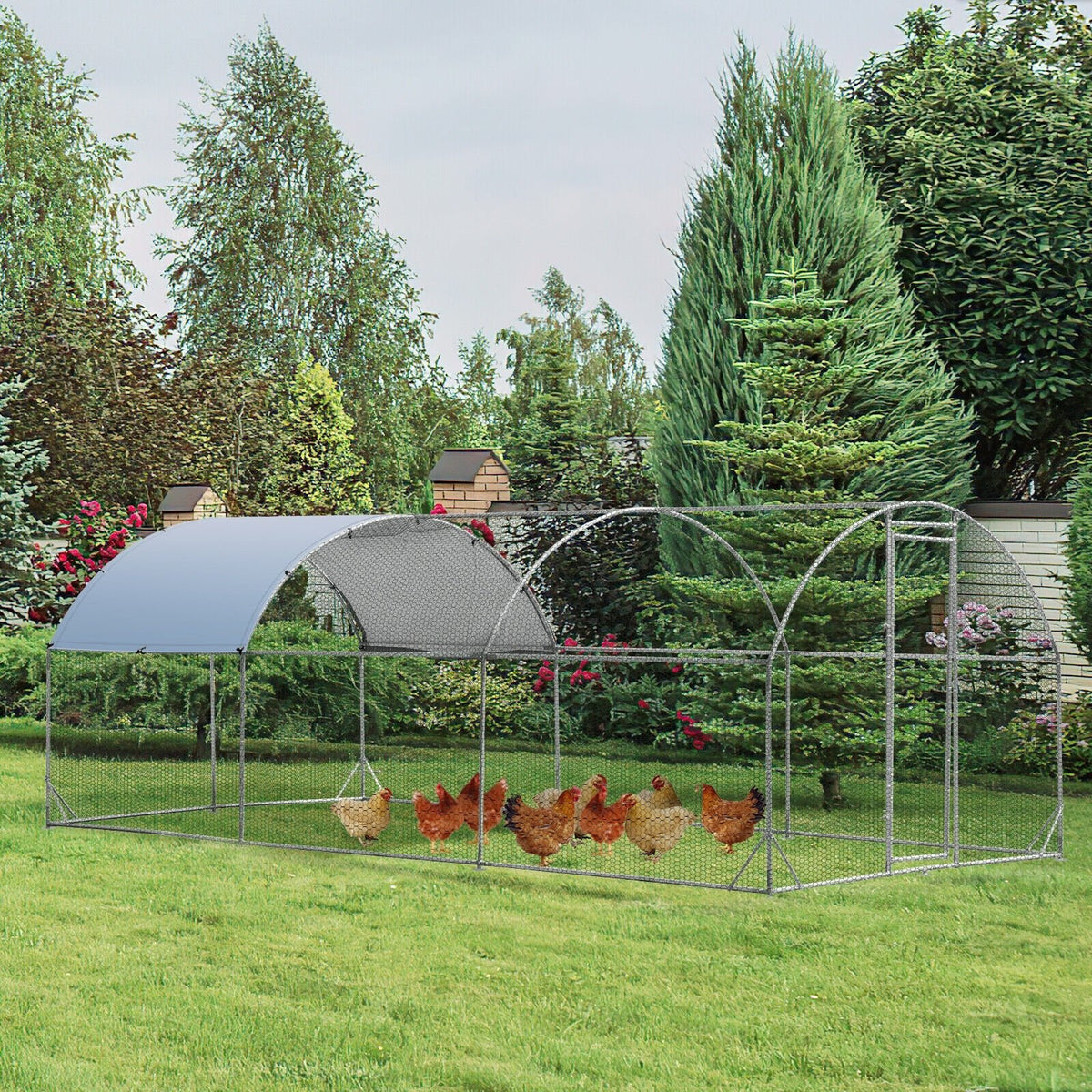 6.2 Feet/12.5 Feet/19 Feet Large Metal Chicken Coop Outdoor Galvanized Dome Cage with Cover-L view 3