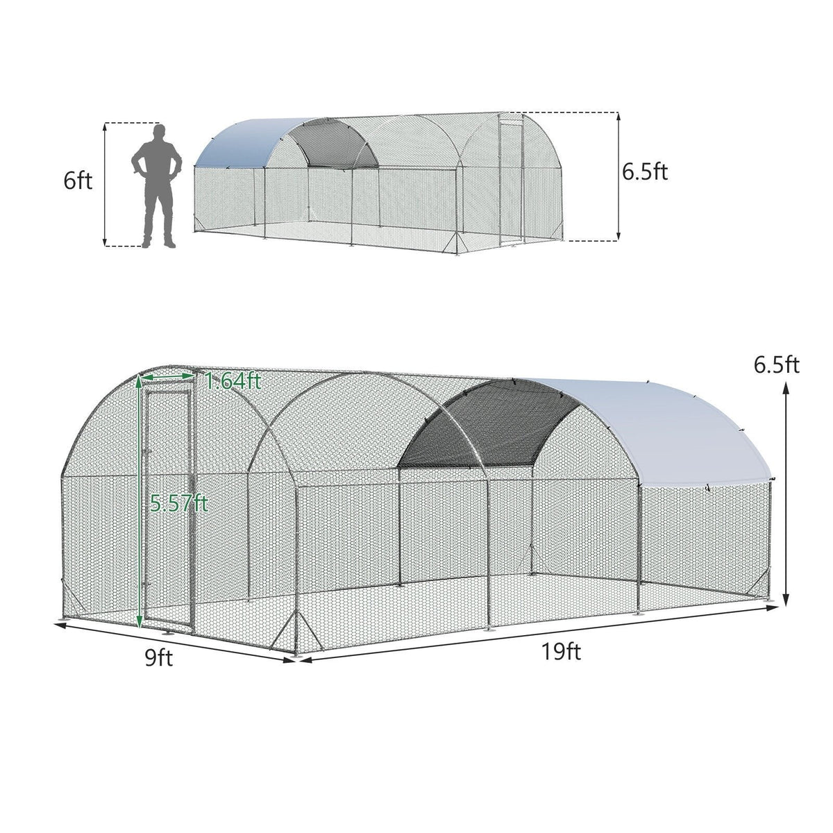 6.2 Feet/12.5 Feet/19 Feet Large Metal Chicken Coop Outdoor Galvanized Dome Cage with Cover-L view 5