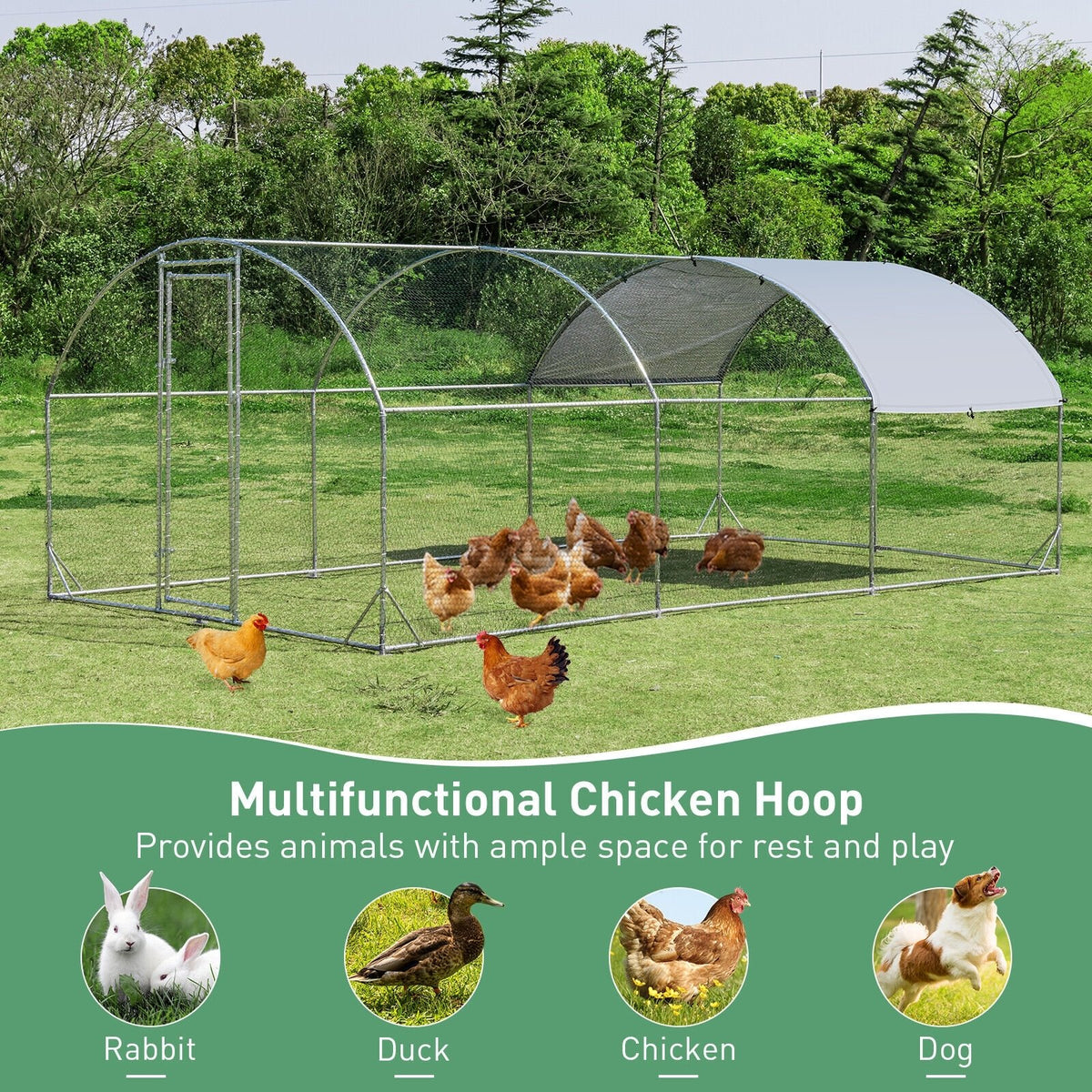 6.2 Feet/12.5 Feet/19 Feet Large Metal Chicken Coop Outdoor Galvanized Dome Cage with Cover-L view 6