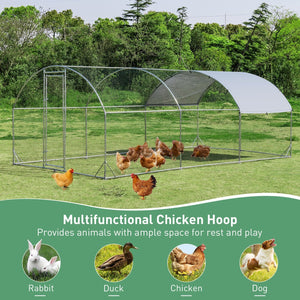 6.2 Feet/12.5 Feet/19 Feet Large Metal Chicken Coop Outdoor Galvanized Dome Cage with Cover-L view 6