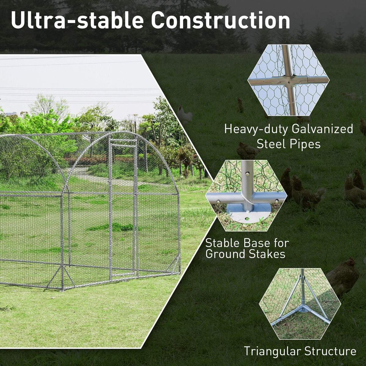 6.2 Feet/12.5 Feet/19 Feet Large Metal Chicken Coop Outdoor Galvanized Dome Cage with Cover-L view 7