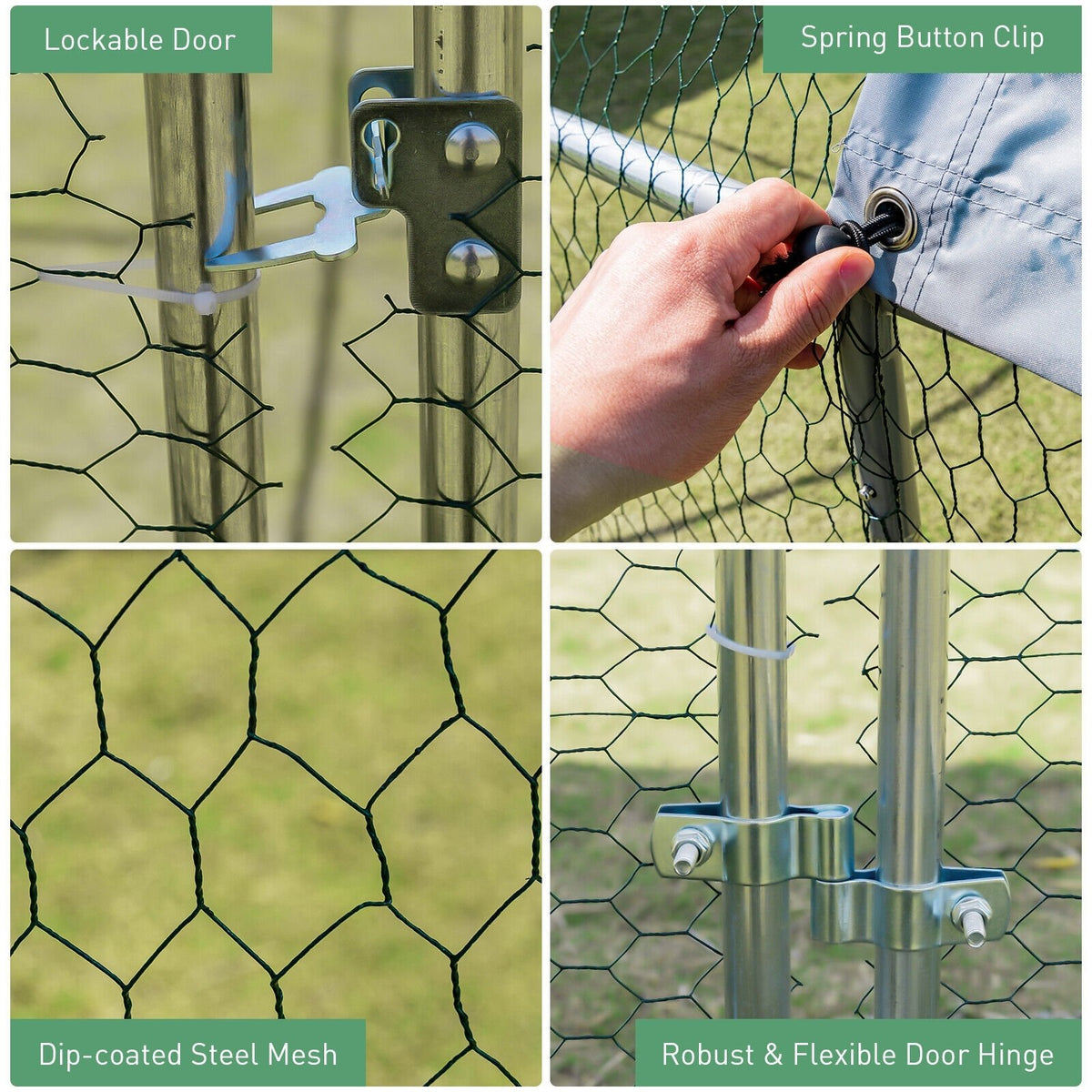 6.2 Feet/12.5 Feet/19 Feet Large Metal Chicken Coop Outdoor Galvanized Dome Cage with Cover-L view 8