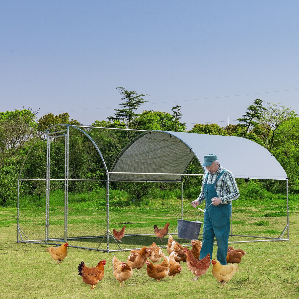 6.2 Feet/12.5 Feet/19 FeetLarge Metal Chicken Coop Outdoor Galvanized Dome Cage with Cover-M view 2