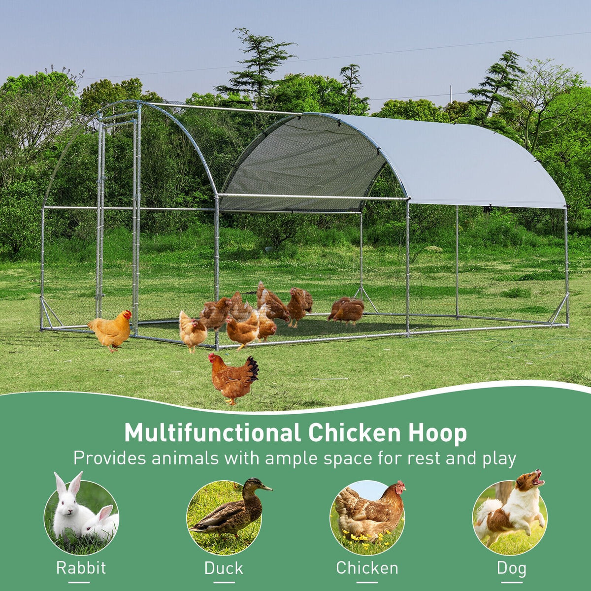 6.2 Feet/12.5 Feet/19 FeetLarge Metal Chicken Coop Outdoor Galvanized Dome Cage with Cover-M view 7