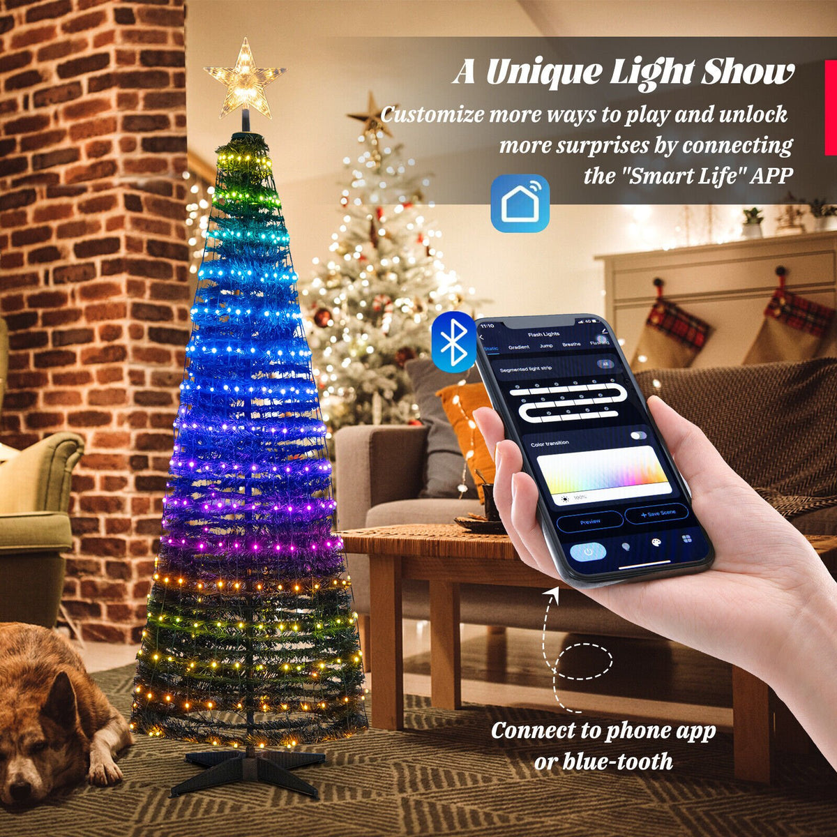 6.2 Feet Pop-up Lighted Christmas Tree with 282 RGB LED Lights-Green view 3