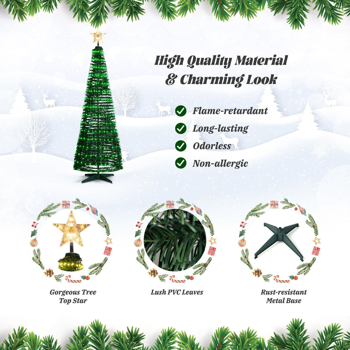 6.2 Feet Pop-up Lighted Christmas Tree with 282 RGB LED Lights-Green view 5