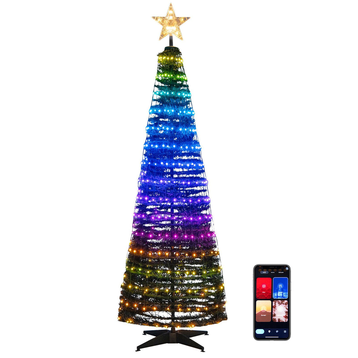 6.2 Feet Pop-up Lighted Christmas Tree with 282 RGB LED Lights-Green view 7