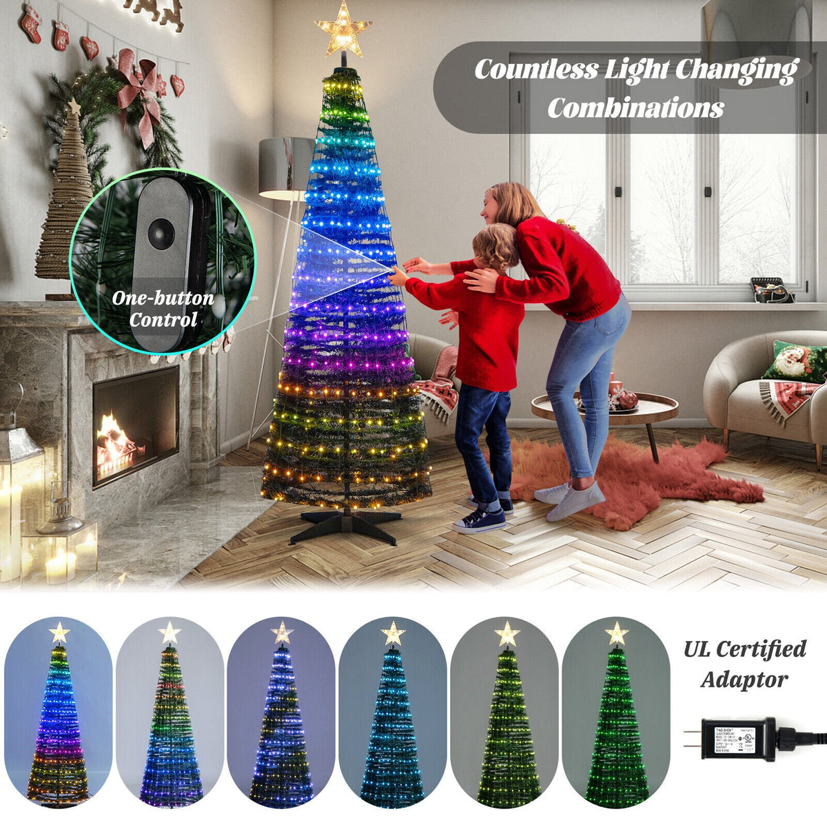 6.2 Feet Pop-up Lighted Christmas Tree with 282 RGB LED Lights-Green view 8