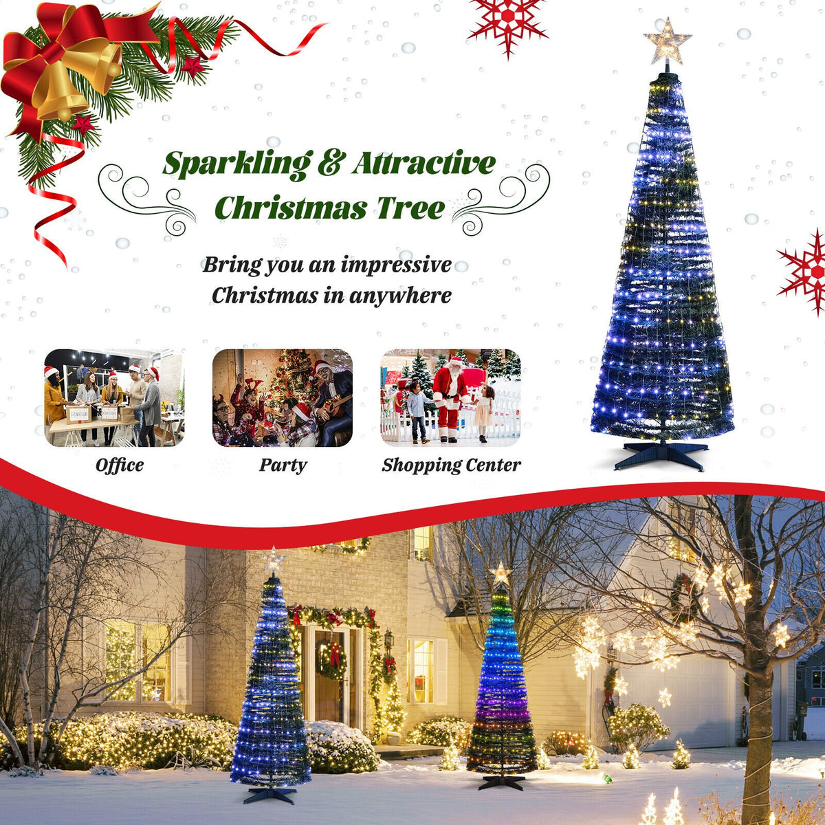 6.2 Feet Pop-up Lighted Christmas Tree with 282 RGB LED Lights-Green view 9