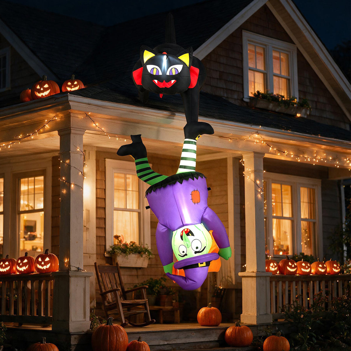 6.2 FT Halloween Hanging Inflatable Witch and Black Cat with LED Lights view 2