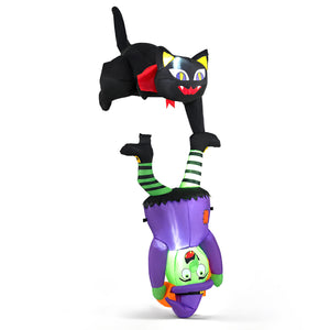 6.2 FT Halloween Hanging Inflatable Witch and Black Cat with LED Lights view 3