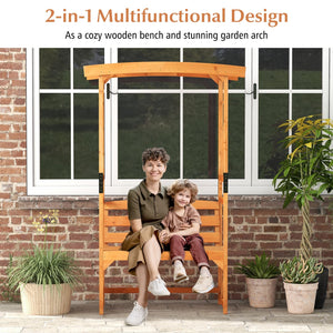 6.2 Feet Tall Patio Garden Arbor with Pergola and 2-Seat Bench for Garden Lawn Backyard Decoration-Yellow view 3