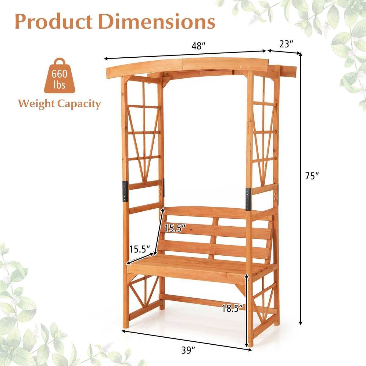 6.2 Feet Tall Patio Garden Arbor with Pergola and 2-Seat Bench for Garden Lawn Backyard Decoration-Yellow view 5