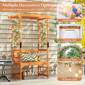 6.2 Feet Tall Patio Garden Arbor with Pergola and 2-Seat Bench for Garden Lawn Backyard Decoration-Yellow view 8