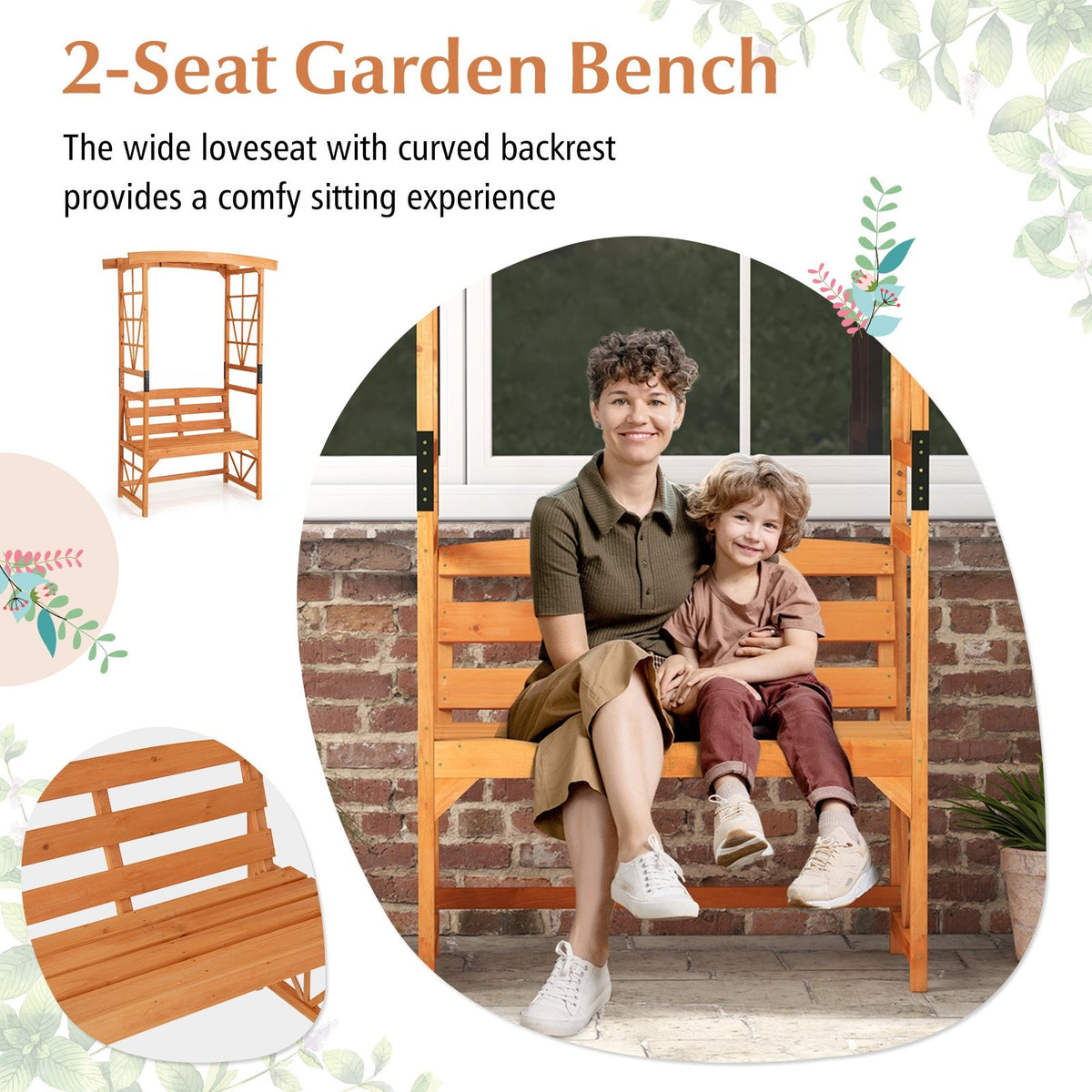 6.2 Feet Tall Patio Garden Arbor with Pergola and 2-Seat Bench for Garden Lawn Backyard Decoration-Yellow view 9