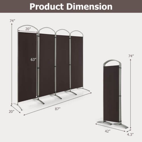 6.2Ft Folding 4-Panel Room Divider for Home Office Living Room -Brown view 5