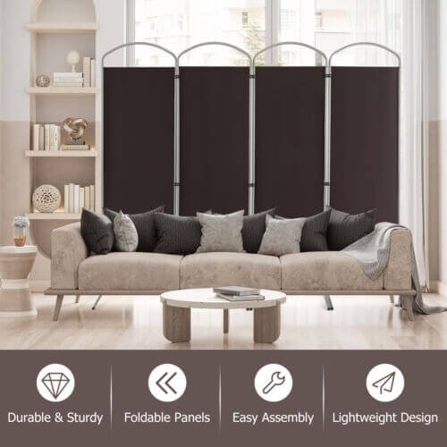 6.2Ft Folding 4-Panel Room Divider for Home Office Living Room -Brown view 6
