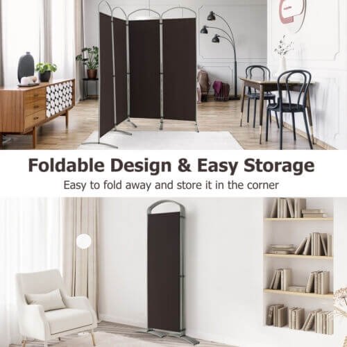 6.2Ft Folding 4-Panel Room Divider for Home Office Living Room -Brown view 7