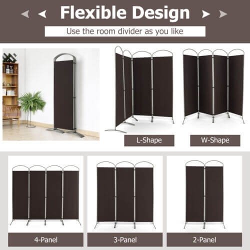 6.2Ft Folding 4-Panel Room Divider for Home Office Living Room -Brown view 8