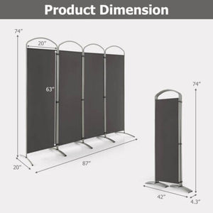 6.2Ft Folding 4-Panel Room Divider for Home Office Living Room -Gray view 5