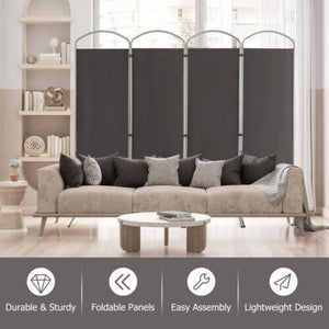 6.2Ft Folding 4-Panel Room Divider for Home Office Living Room -Gray view 6
