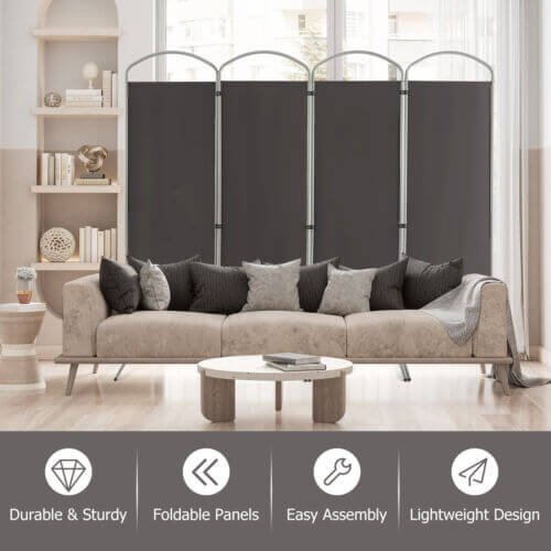 6.2Ft Folding 4-Panel Room Divider for Home Office Living Room -Gray view 6