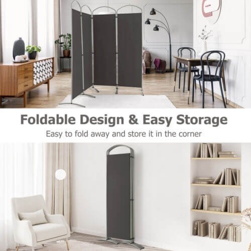 6.2Ft Folding 4-Panel Room Divider for Home Office Living Room -Gray view 7