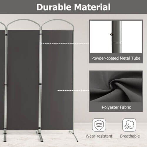 6.2Ft Folding 4-Panel Room Divider for Home Office Living Room -Gray view 9