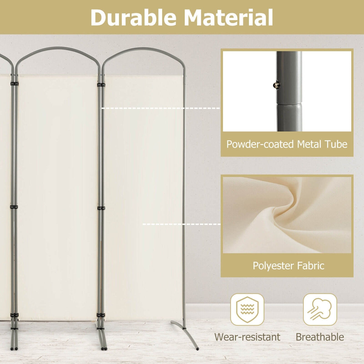 6.2Ft Folding 4-Panel Room Divider for Home Office Living Room -White view 9