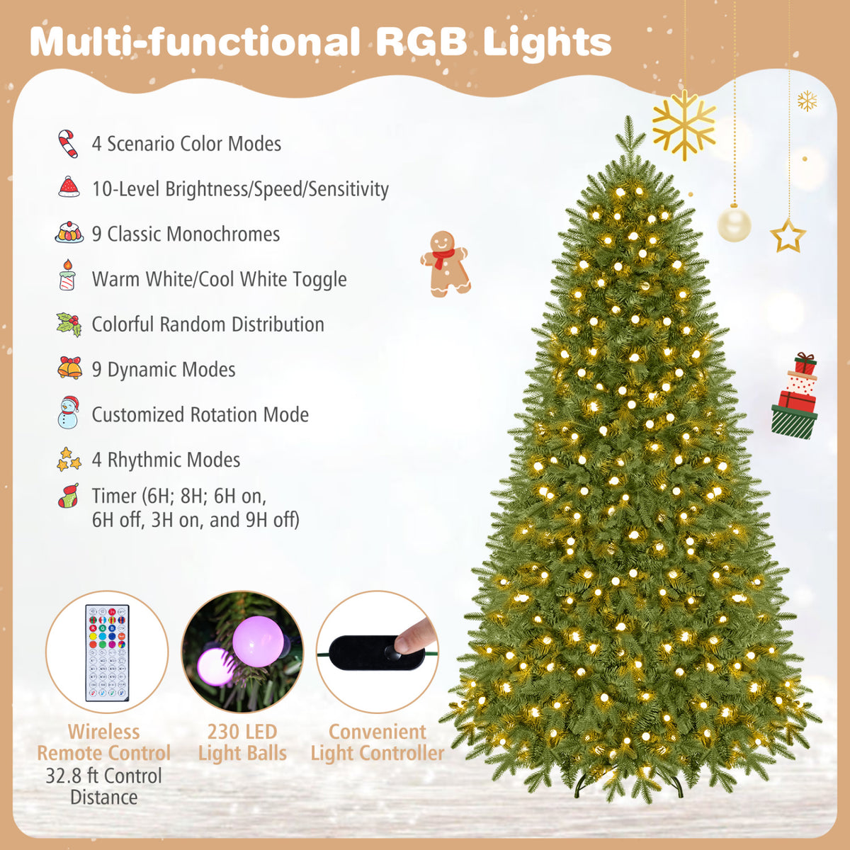 6.3 FT Smart Christmas Tree with 230 Pre-Lit RGB LED Lights-M view 7
