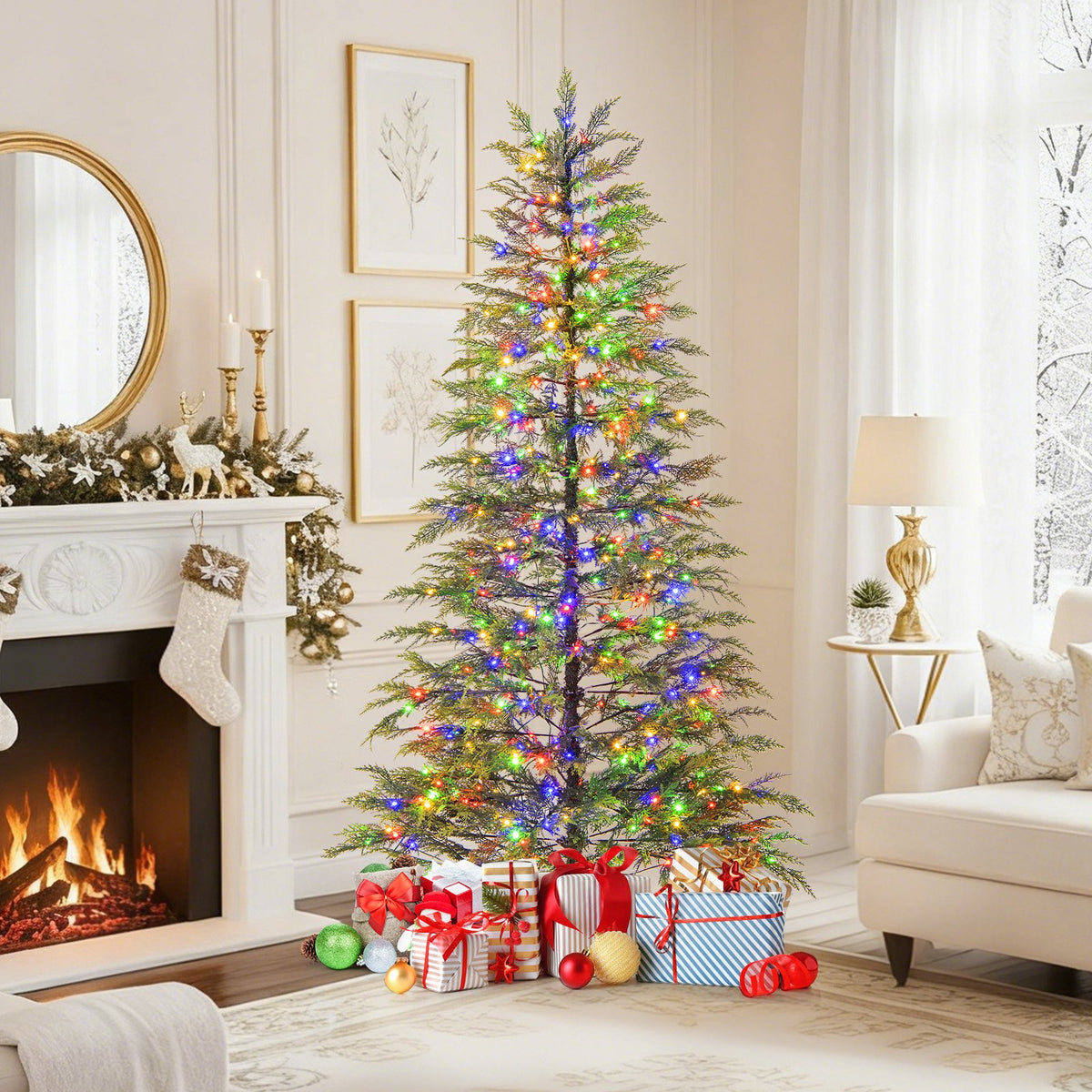 6.5 Feet Artificial Christmas Tree with Branch Tips and Colorful LED Lights view 2