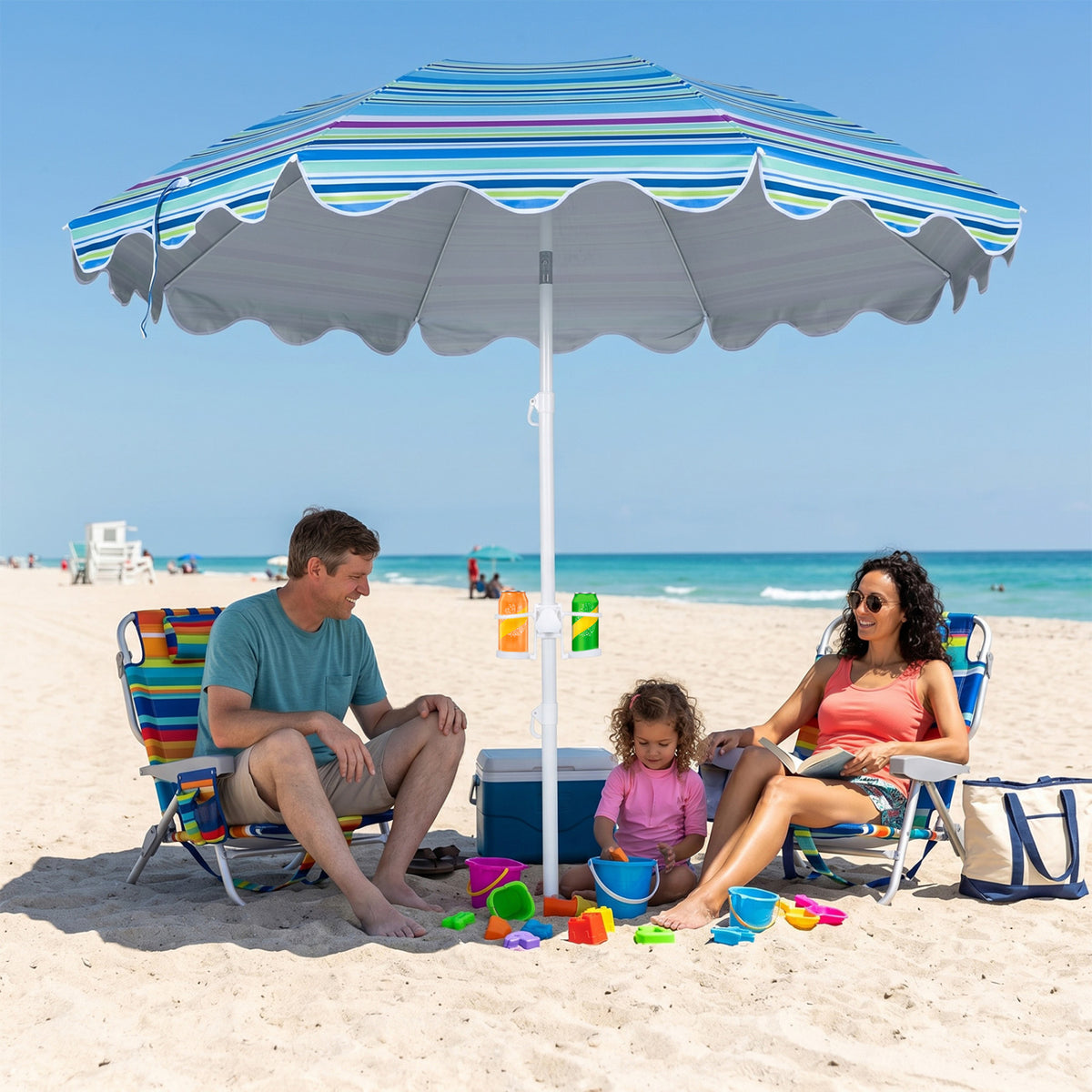 6.5 FT Beach Umbrella UPF 50+ with Sand Anchor for Garden Pool Backyard-Blue view 2