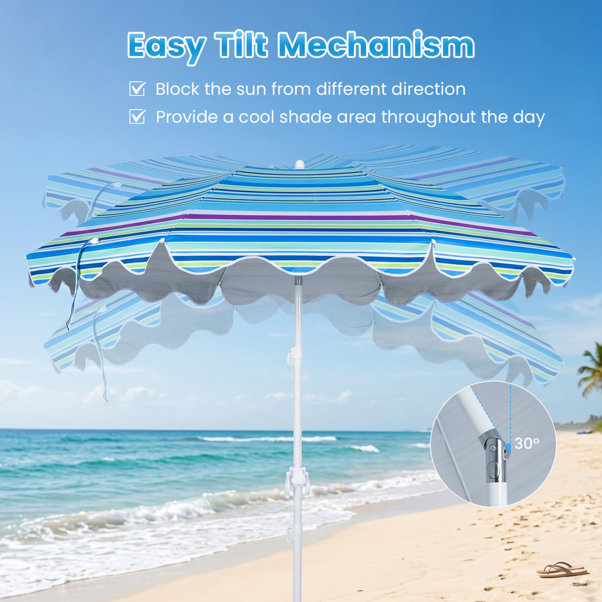 6.5 FT Beach Umbrella UPF 50+ with Sand Anchor for Garden Pool Backyard-Blue view 8