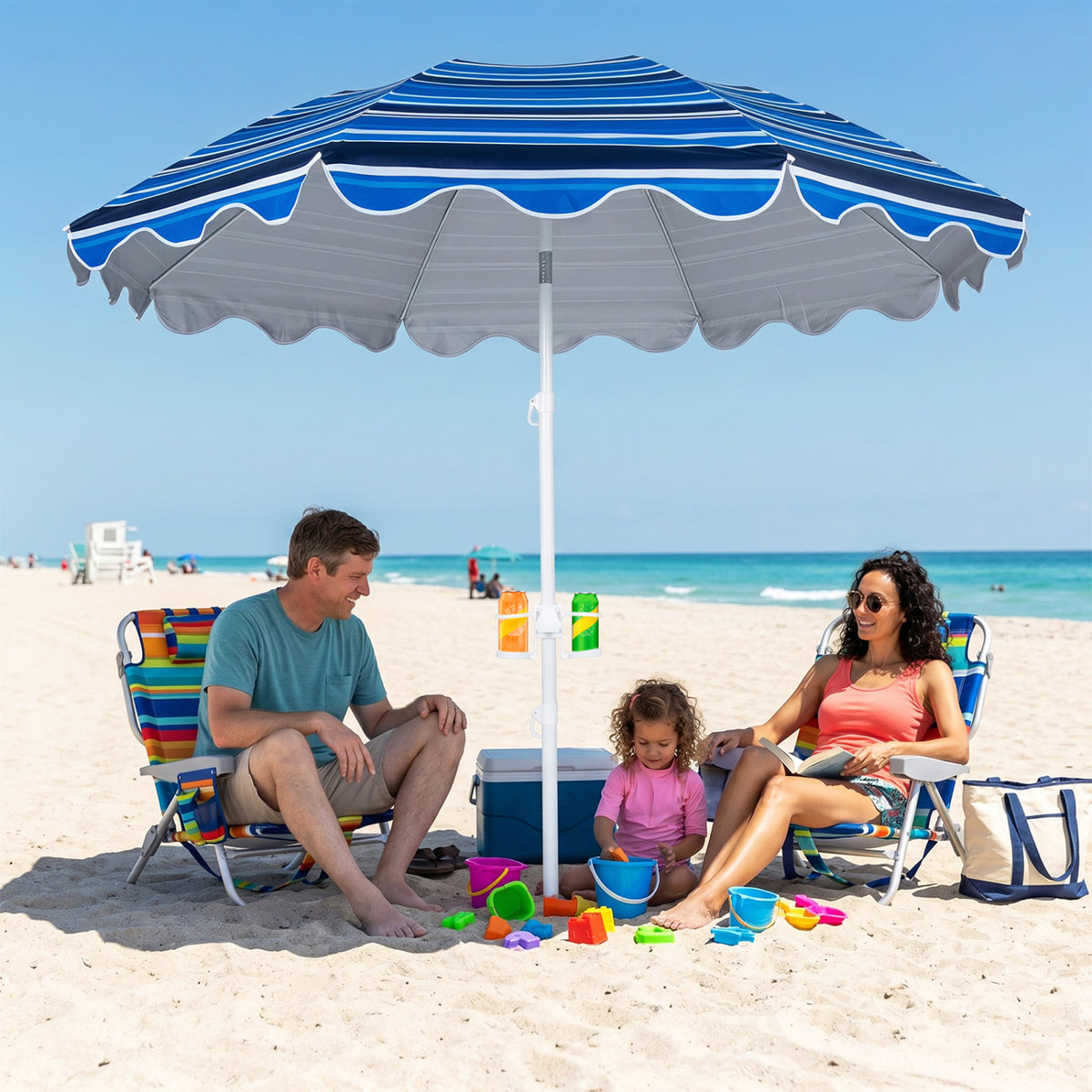 6.5 FT Beach Umbrella UPF 50+ with Sand Anchor for Garden Pool Backyard-Navy view 2