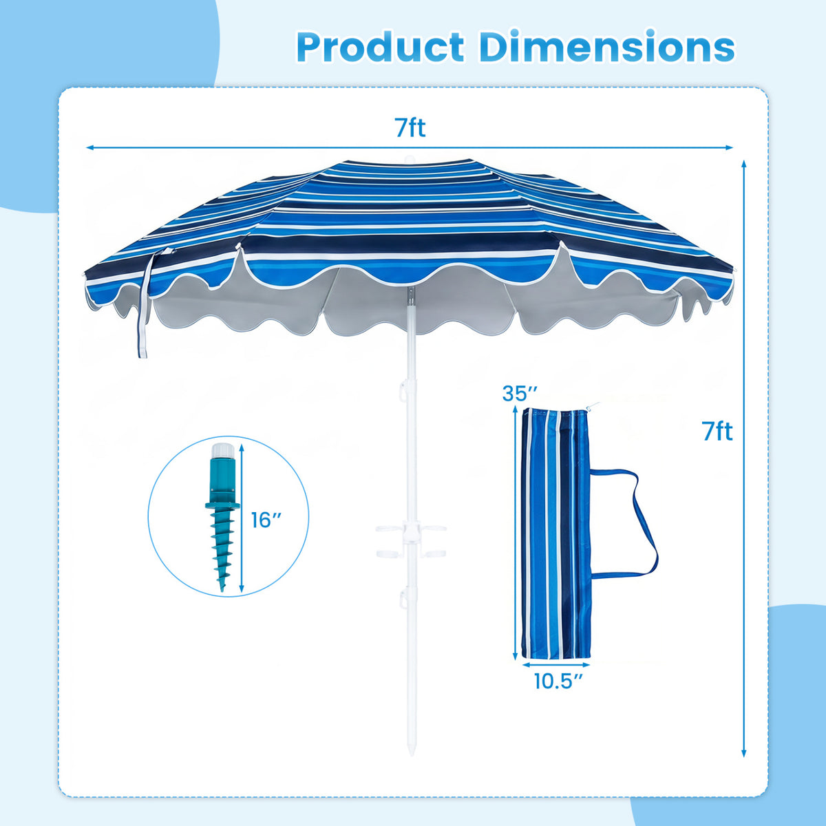 6.5 FT Beach Umbrella UPF 50+ with Sand Anchor for Garden Pool Backyard-Navy view 5