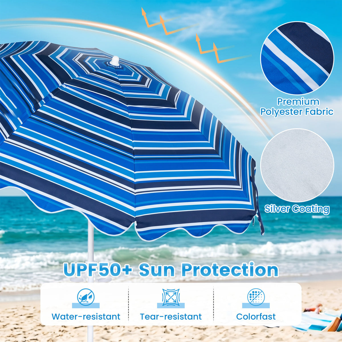 6.5 FT Beach Umbrella UPF 50+ with Sand Anchor for Garden Pool Backyard-Navy view 7