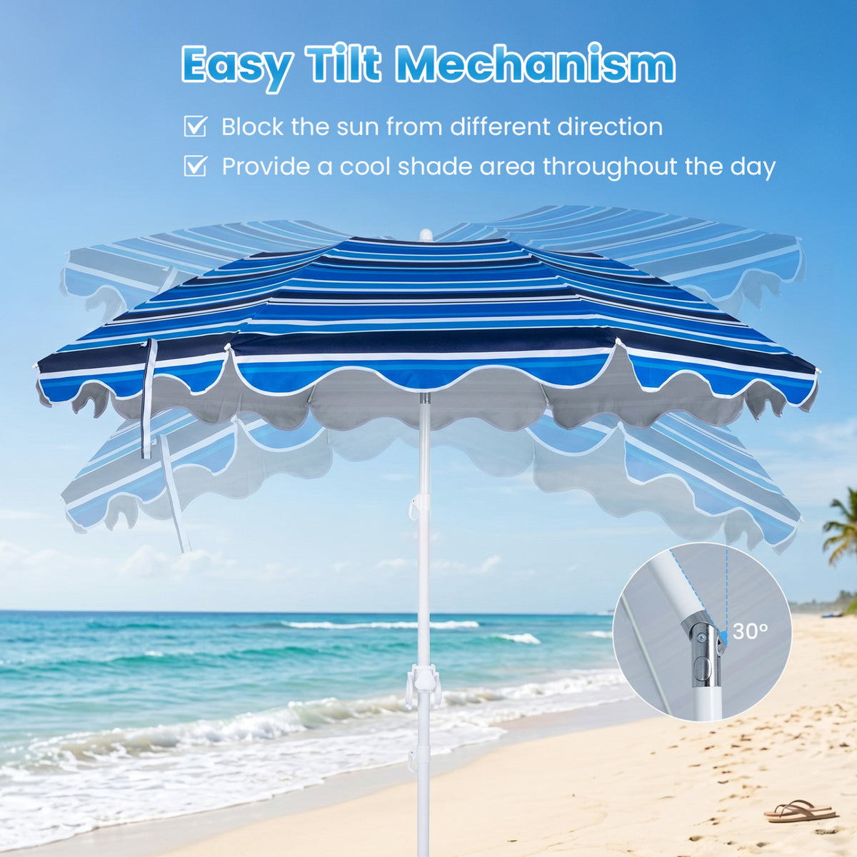 6.5 FT Beach Umbrella UPF 50+ with Sand Anchor for Garden Pool Backyard-Navy view 8